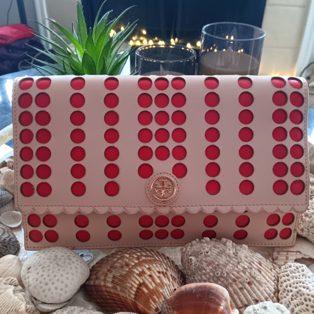 Tory Burch Scallop Polka Dot Clutch EUC